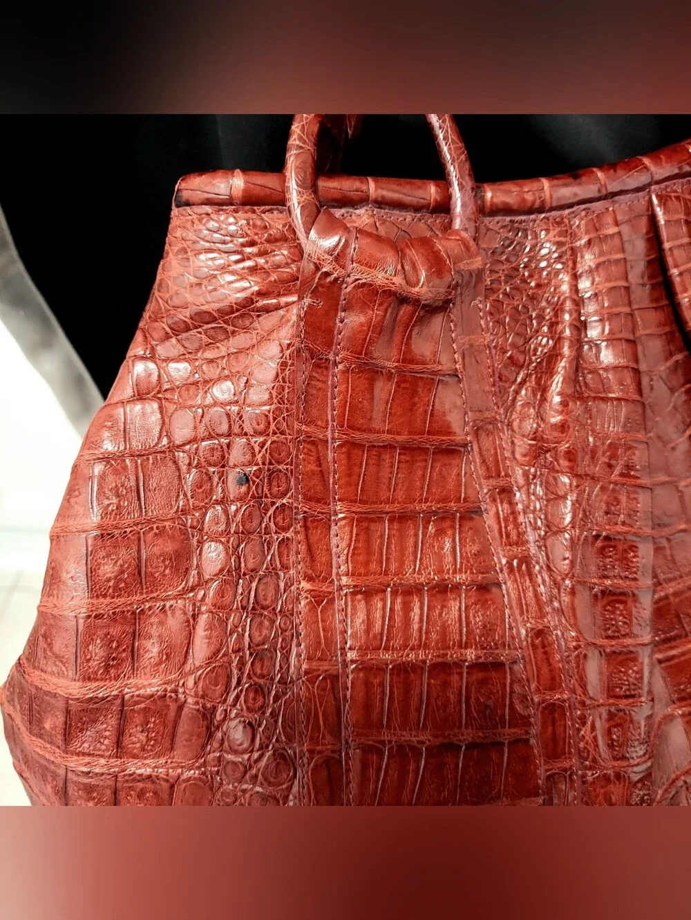 Nancy Gonzalez Genuine Crocodile Bag, Satchel Double Handle,  Burgundy